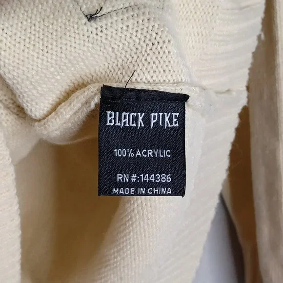Black Pike Nasa Bear Sweater Mens XL Beige Knit Long Sleeve Blokecore Striped - Picture 8 of 9